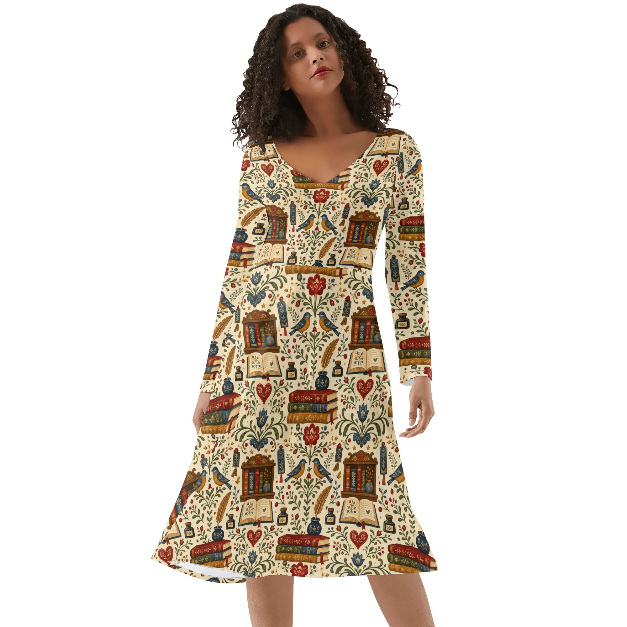 Bookish Folk Art Dress for Teachers, Librarians, Book Lovers