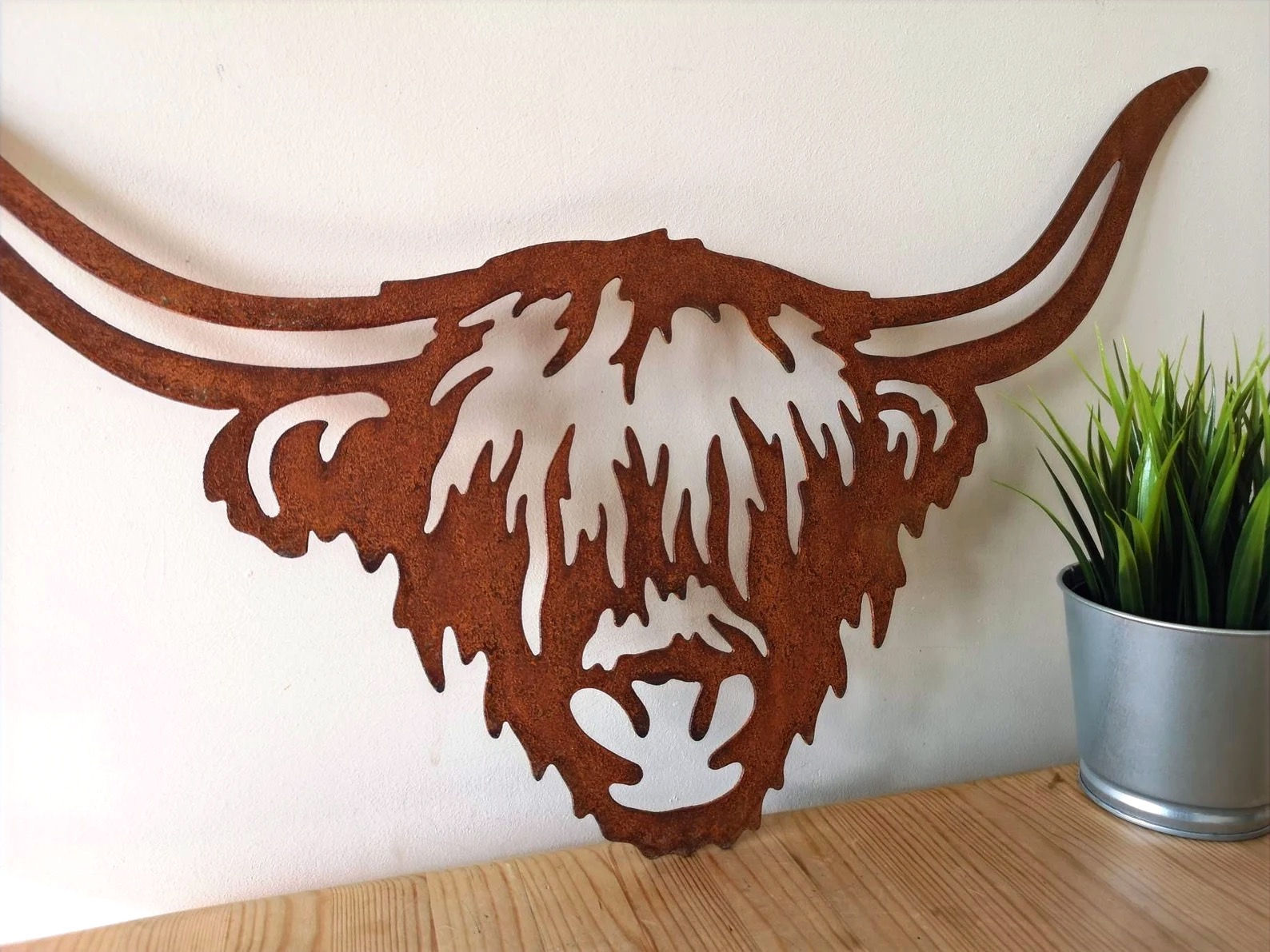 Rusty Metal Highland Cow Wall Hanging