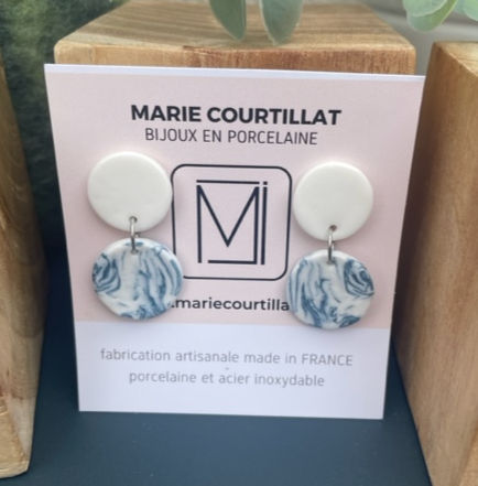 Miniature : Boucles d'oreille en porcelaine Marie Courtillat Bijoux en Porcelaine