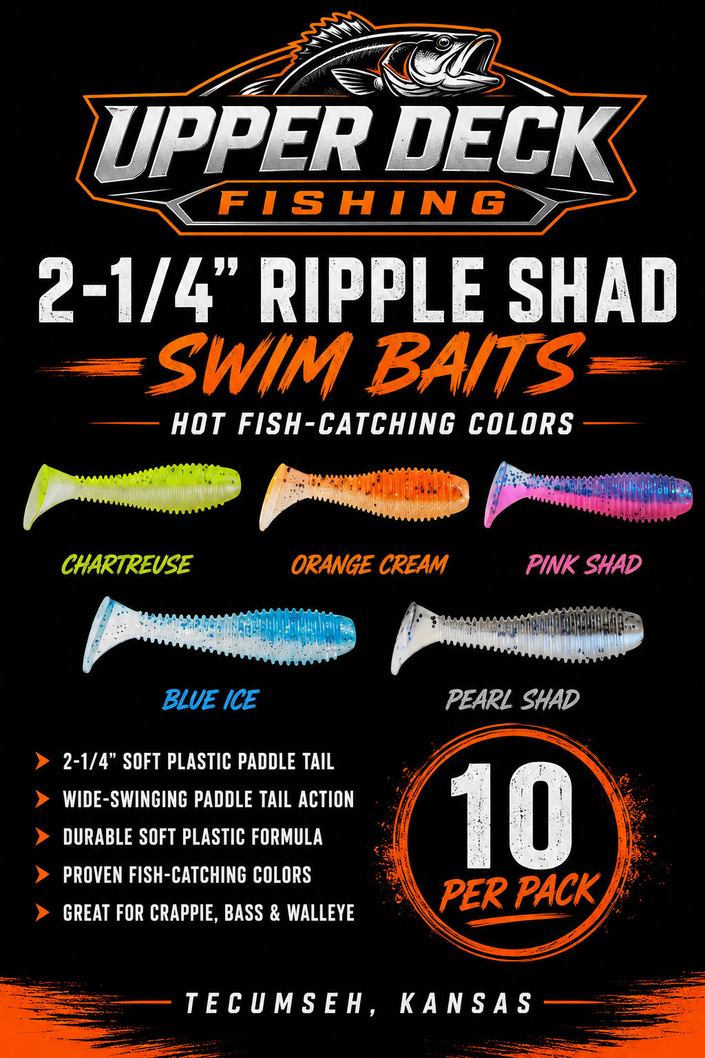 2-1/4β Ripple Shad Series 10PK