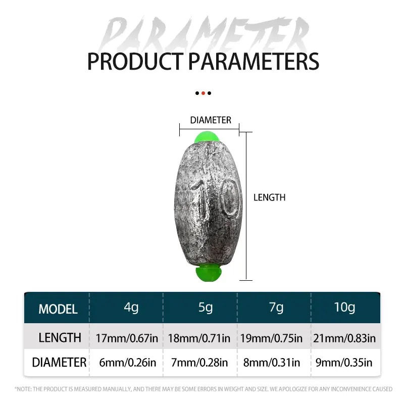 Thumbnail: Olive Shaped Lead Sinkers With Plastic Inserts 