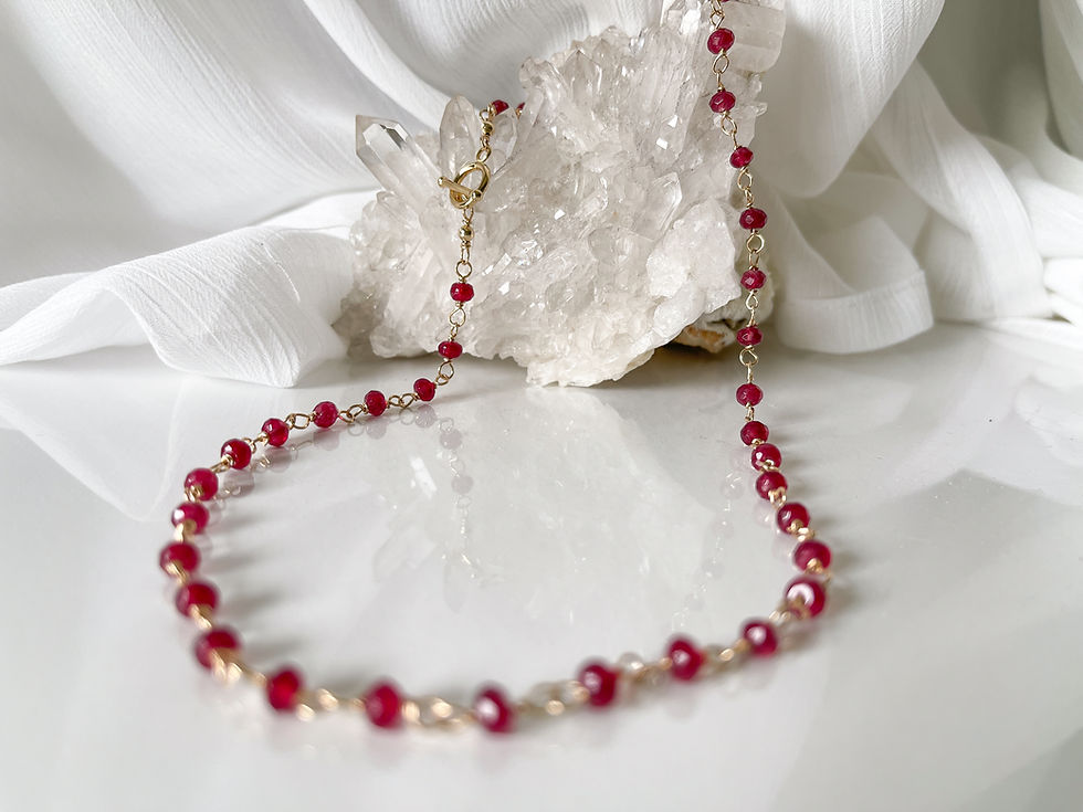 Thumbnail: Ruby Bead Necklace with 14K Gold- Filled wire.