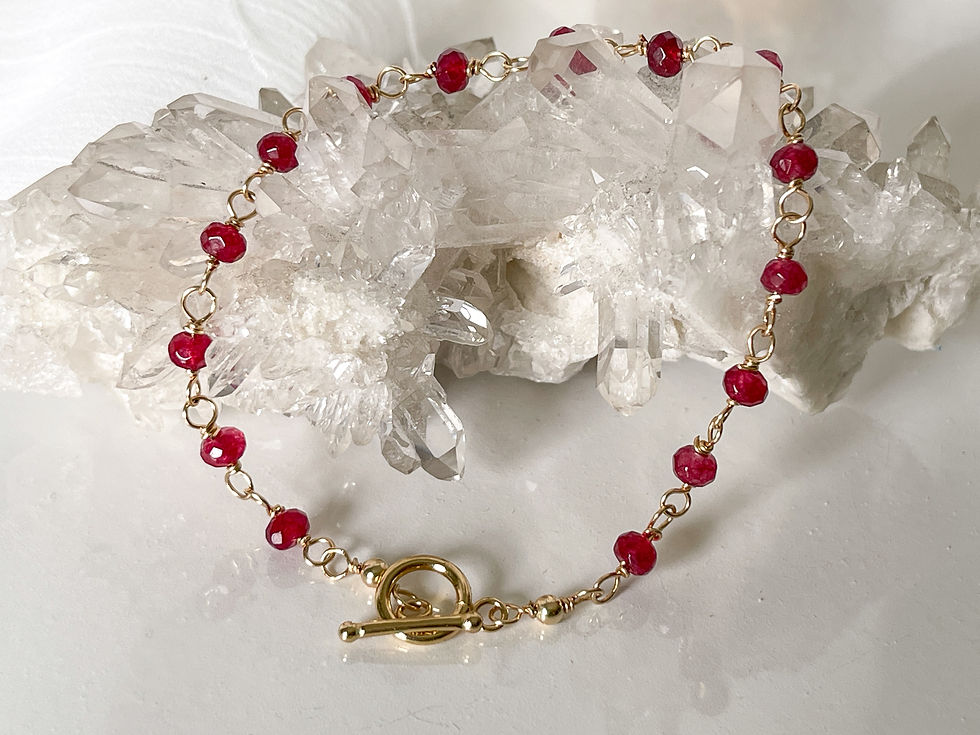 Thumbnail: Ruby Bead bracelet with 14K Gold- Filled wire.