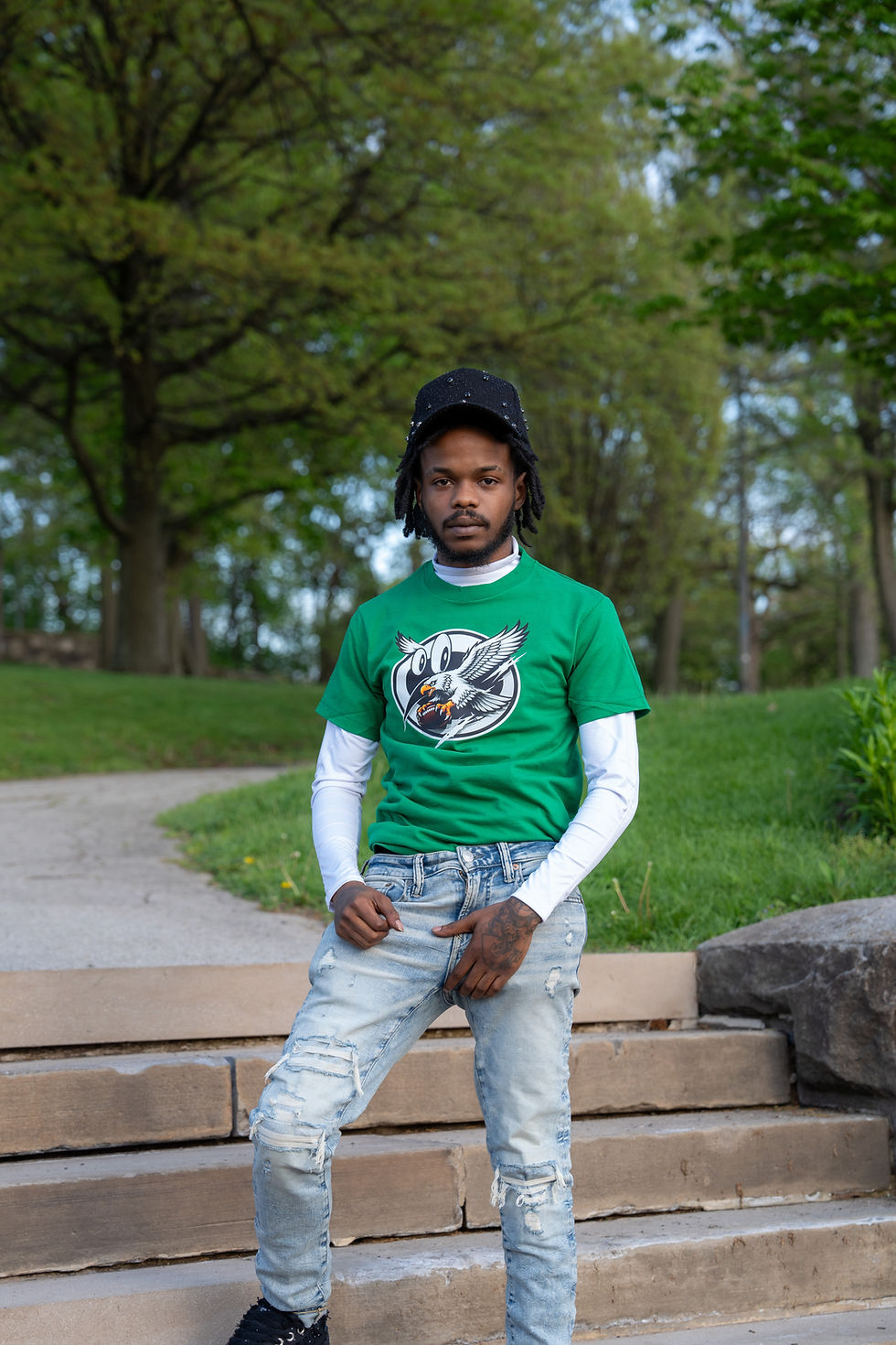 front view of Philadelphia professional football team, Kelly green with the Visions Attire Logo with an Eagle on it