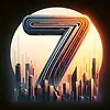 DALL·E 2024-02-22 14.34.43 - Create an image of the number '7' using the color palette from the previous urban sunrise scenes. The design should embody a sleek, futuristic style, .webp
