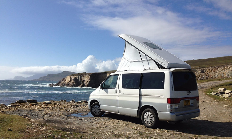 Mazda Bongo with AFT roof raised, wild camping in Achill Island