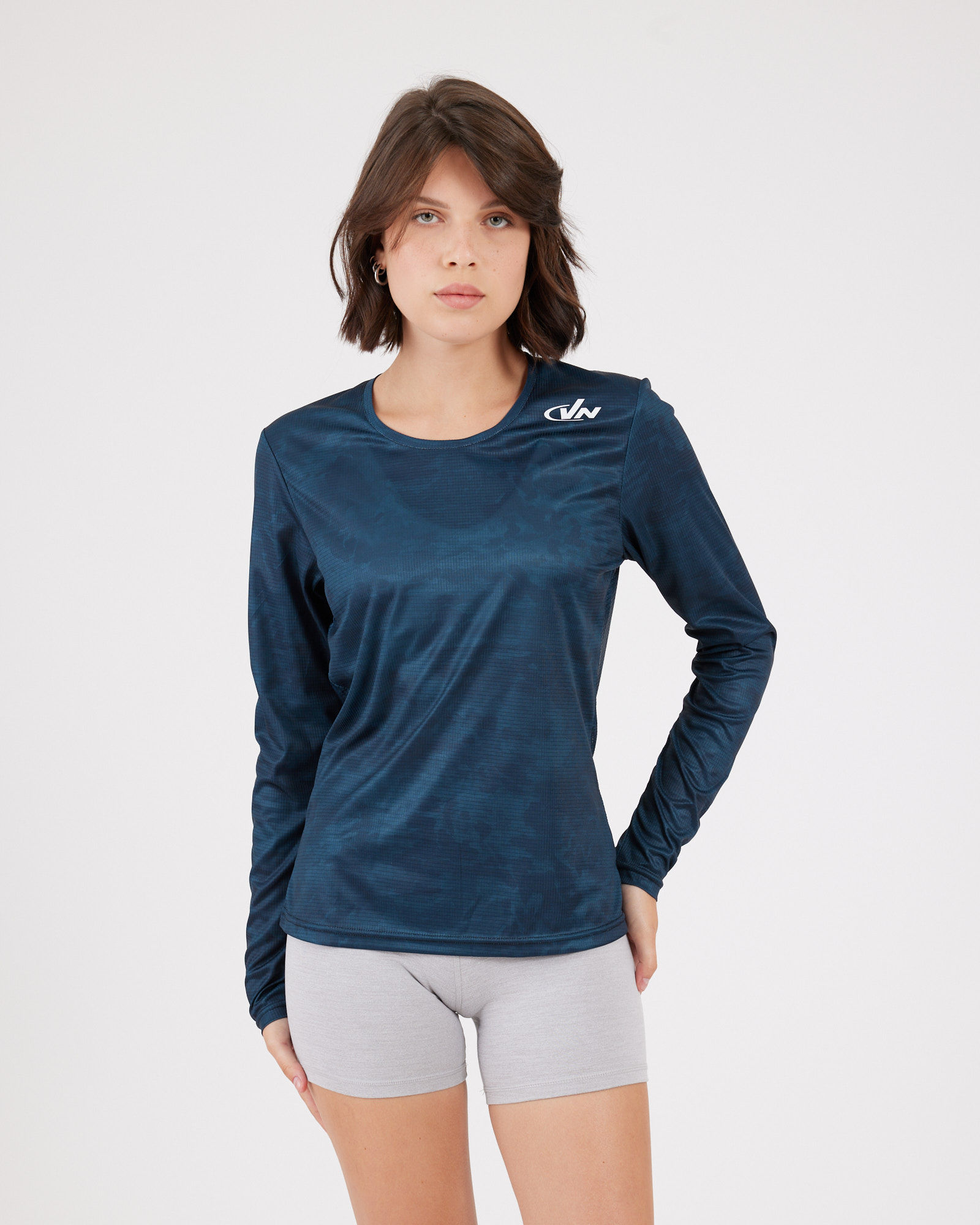 Vn Printed - חולצת ריצה ארוכה לנשים בצבע נייבי