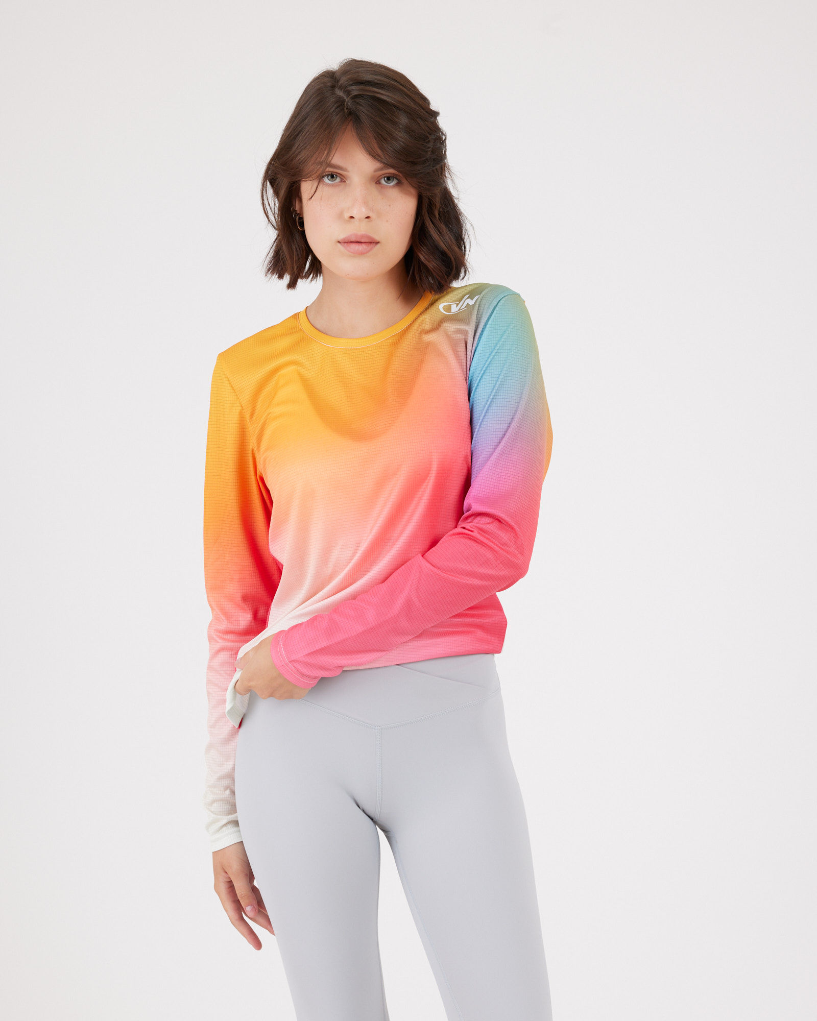 Vn Printed - חולצת ריצה ארוכה לנשים בצבע מולטיקולור כתום