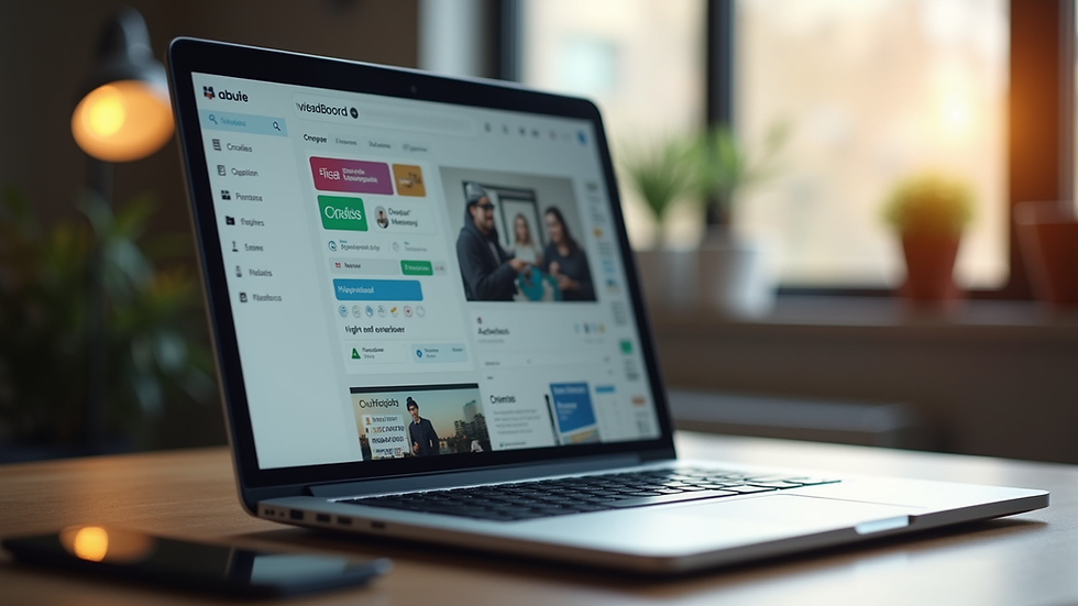 Eye-level view of a laptop screen showing a brand’s visual content dashboard