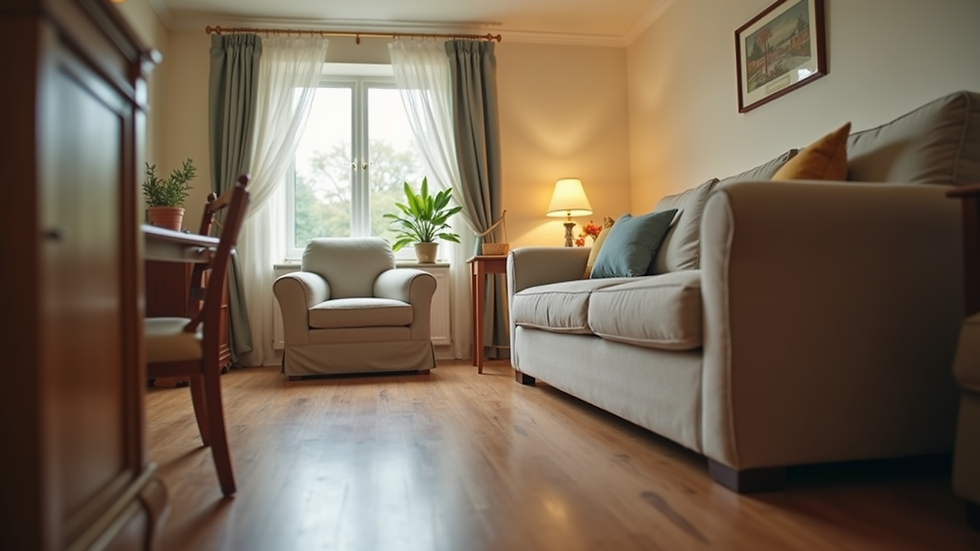 Eye-level view of a cozy foster care home with a welcoming atmosphere