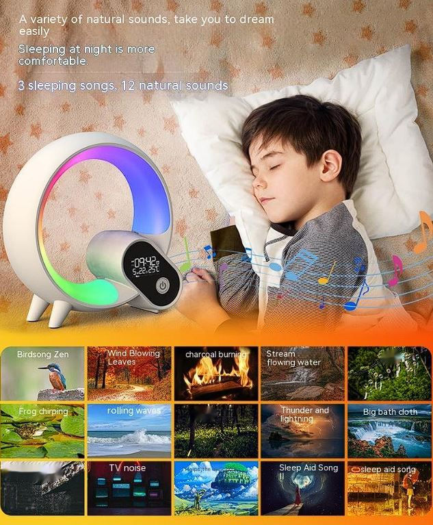 Thumbnail: Smart Sunrise Alarm Clock Lamp – RGB Light, Bluetooth Speaker & White Noise