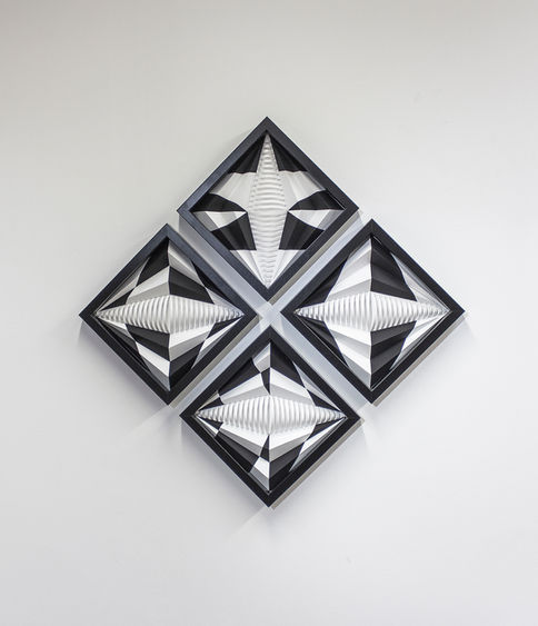 Variation autour d'un losange, composition B, pliage papier encadré sous verre, Fabrice Ainaut, 2018