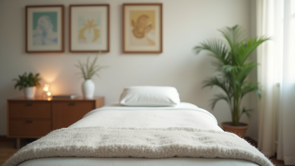 eye-level view of chiropractic treatment room with calming interior
