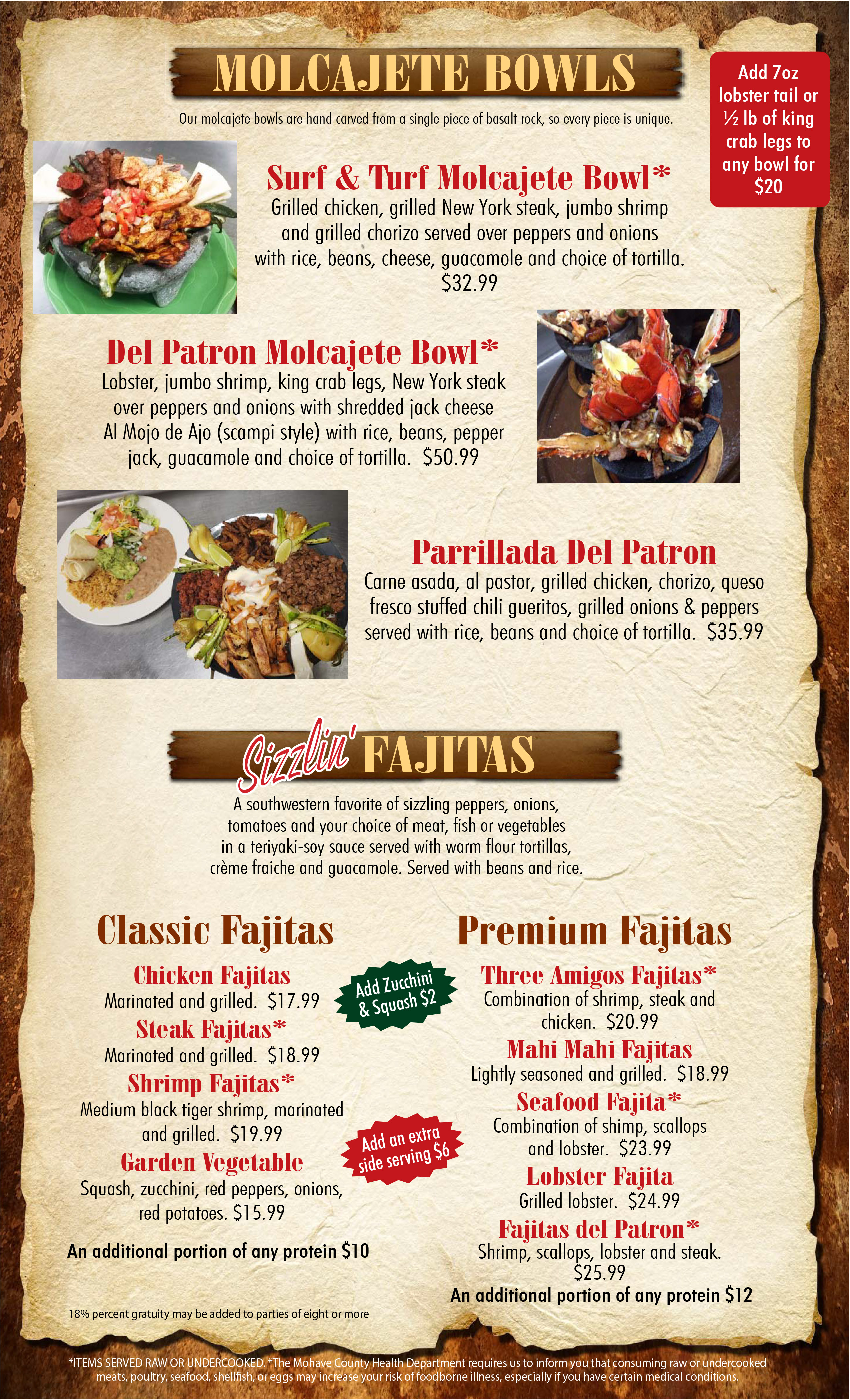 Menu Lake Havasu City Javelina Cantina