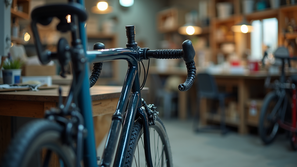 Vue rapprochée d’un vélo en réparation dans un atelier local