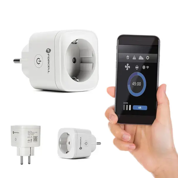 FORCELL F-ENERGY EU02 Умен контакт 230V с WiFi, програматор и Tuya/Amazon Alex