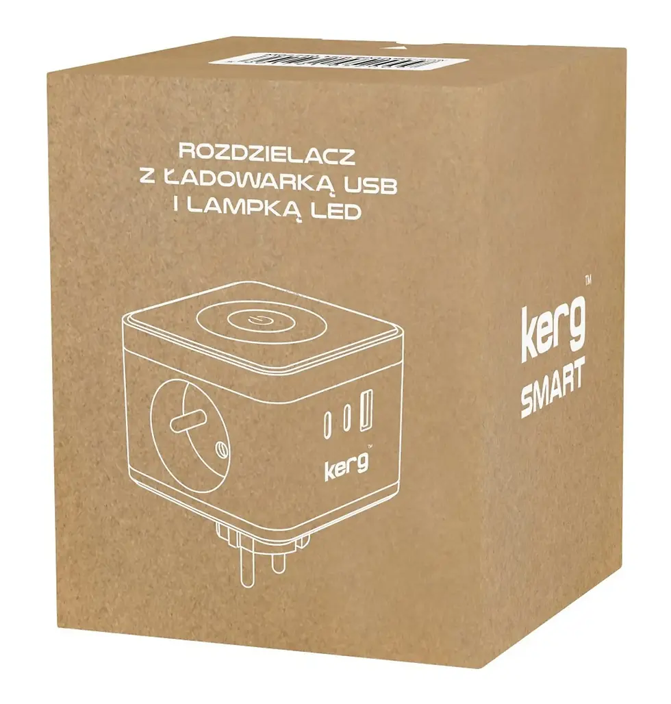 Миниатюра: KERG Smart захранващ кабел с 2 гнезда + USB-A + USB-C зарядно + LED лампа 16A/25