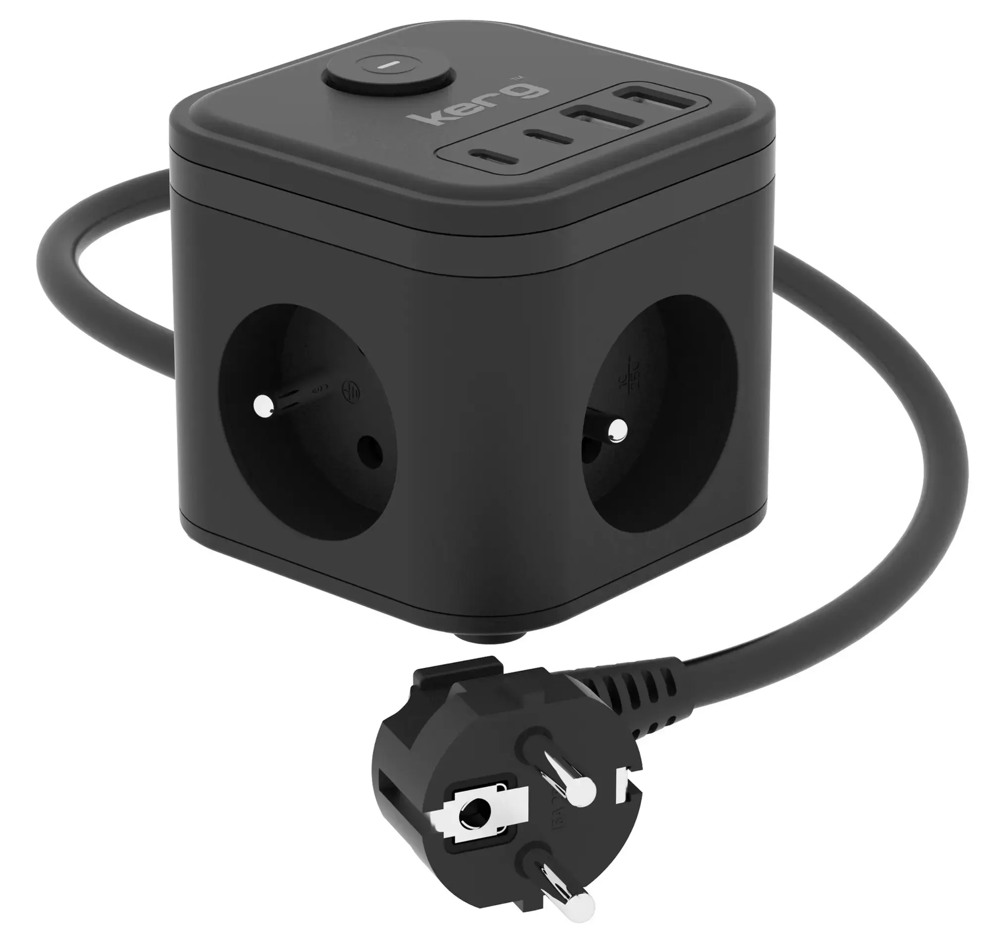 KERG захранващ кабел с 3 гнезда + USB-A+USB-C зарядно 1.5 м 3×1.5 мм2 H05VV-F 16