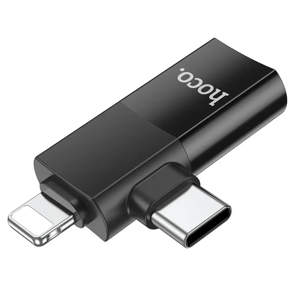 Адаптер OTG 2в1 USB C / Lightning към USB A Hoco UA17 черен