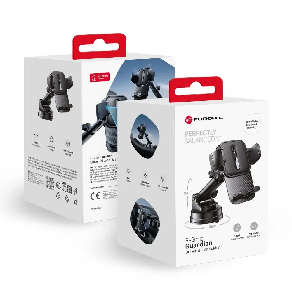 Държач за телефон за кола Forcell F-Grip Guardian за предно стъкло / табло, чере