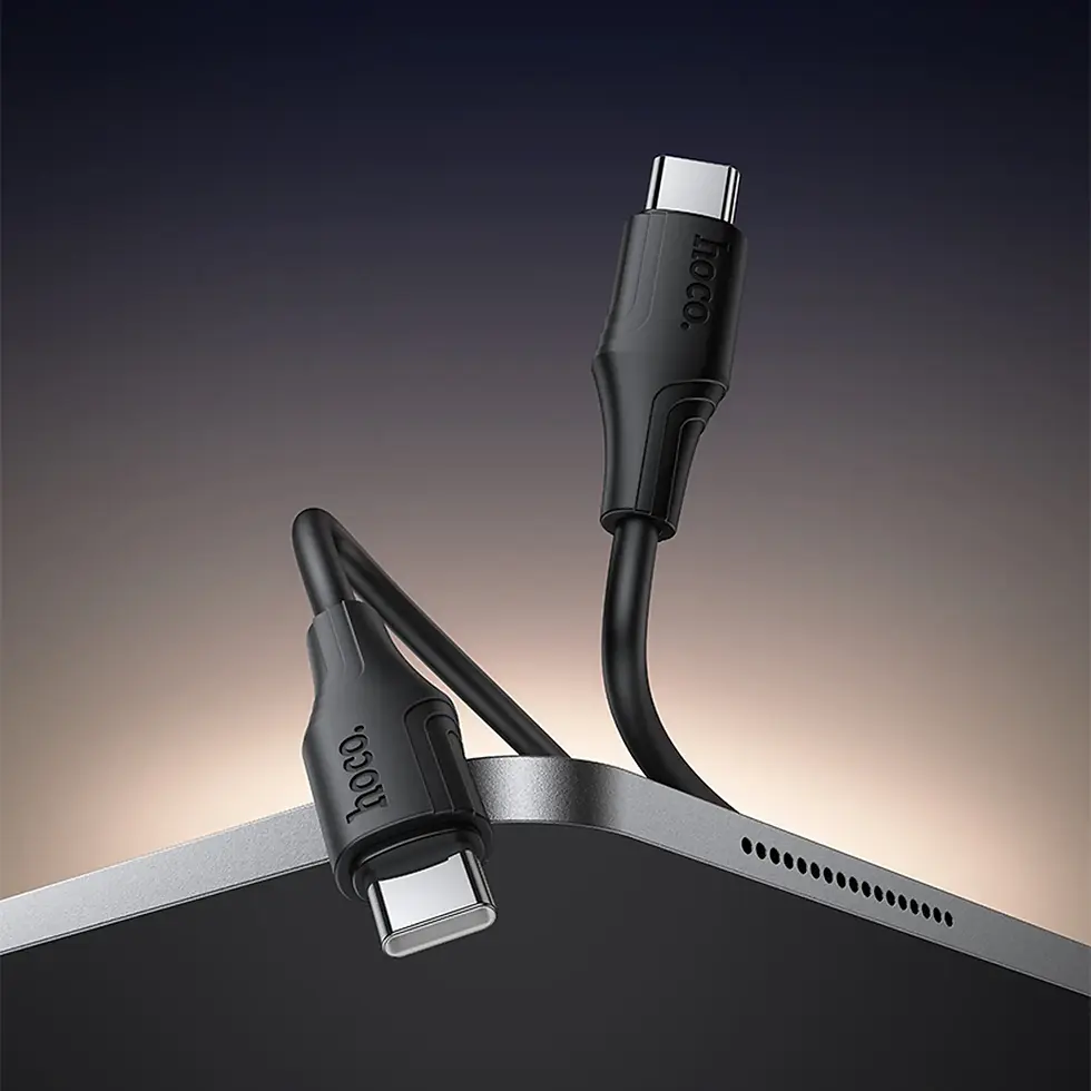 Миниатюра: Плосък кабел USB C към USB C Hoco 3A 60W 1 м X125 черен
