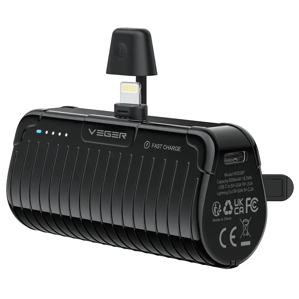 Външна батерия Veger PlugOn (W0558P) PD QC3.0 2,4A 20W 5000 mAh - MICRO