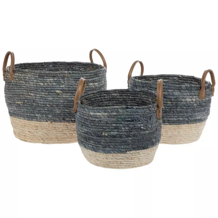 Blue and cream ombre seagrass storage baskets