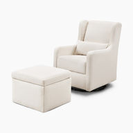 Swivel Rocker with Storage ottoman in cream linen performance fabric