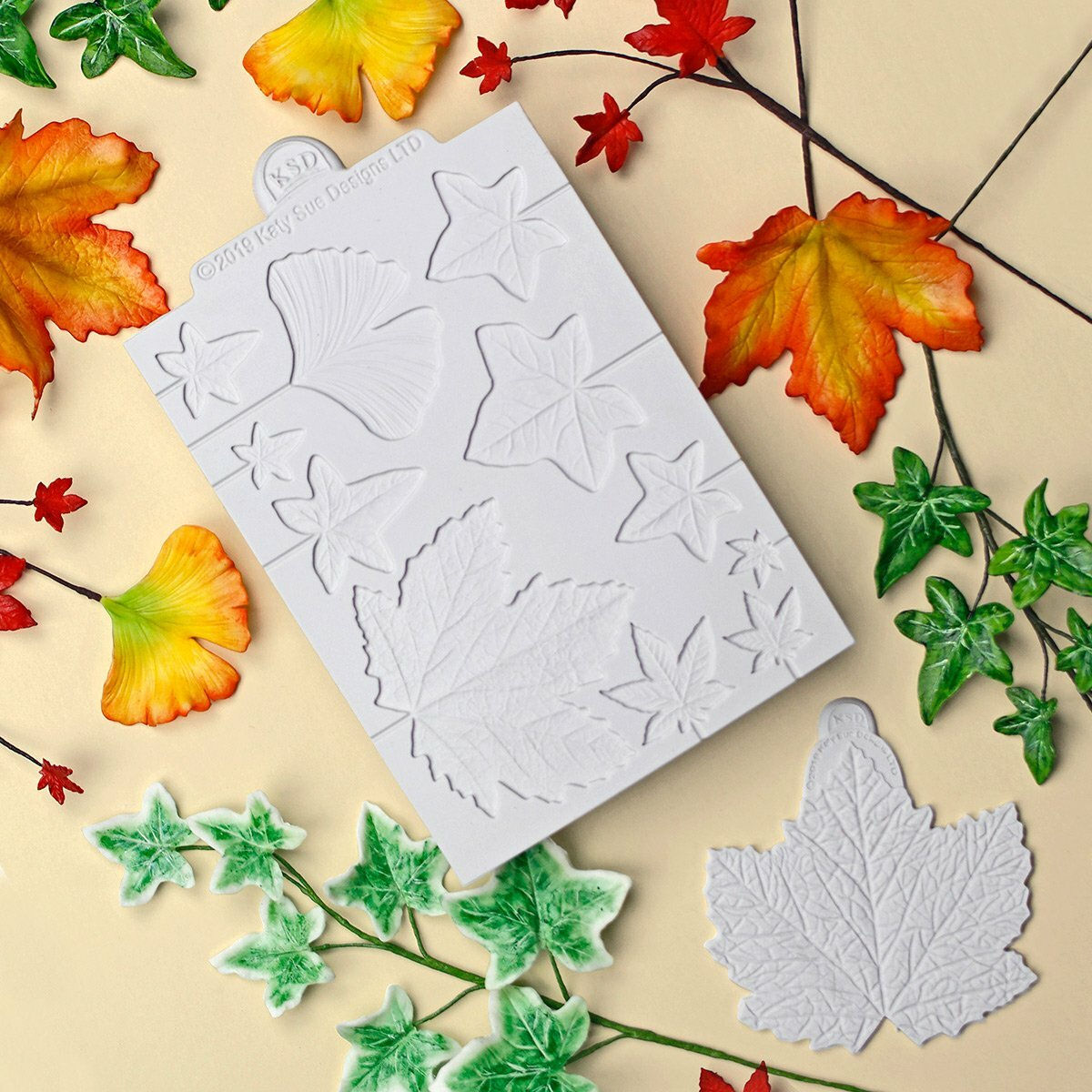 Flower Pro Maple, Ivy, Ginkgo Leaves Silicone Mold & Veiner by Katy Sue Designs