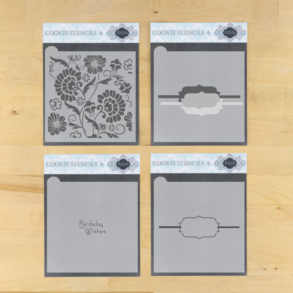 Birthday Wishes Prettier Plaques Cookie Stencil 5 Pc Set - Julia Usher