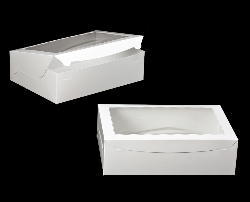 14" x 10"x 4” White Lock & Tab Cake/Cupcake Box with Window