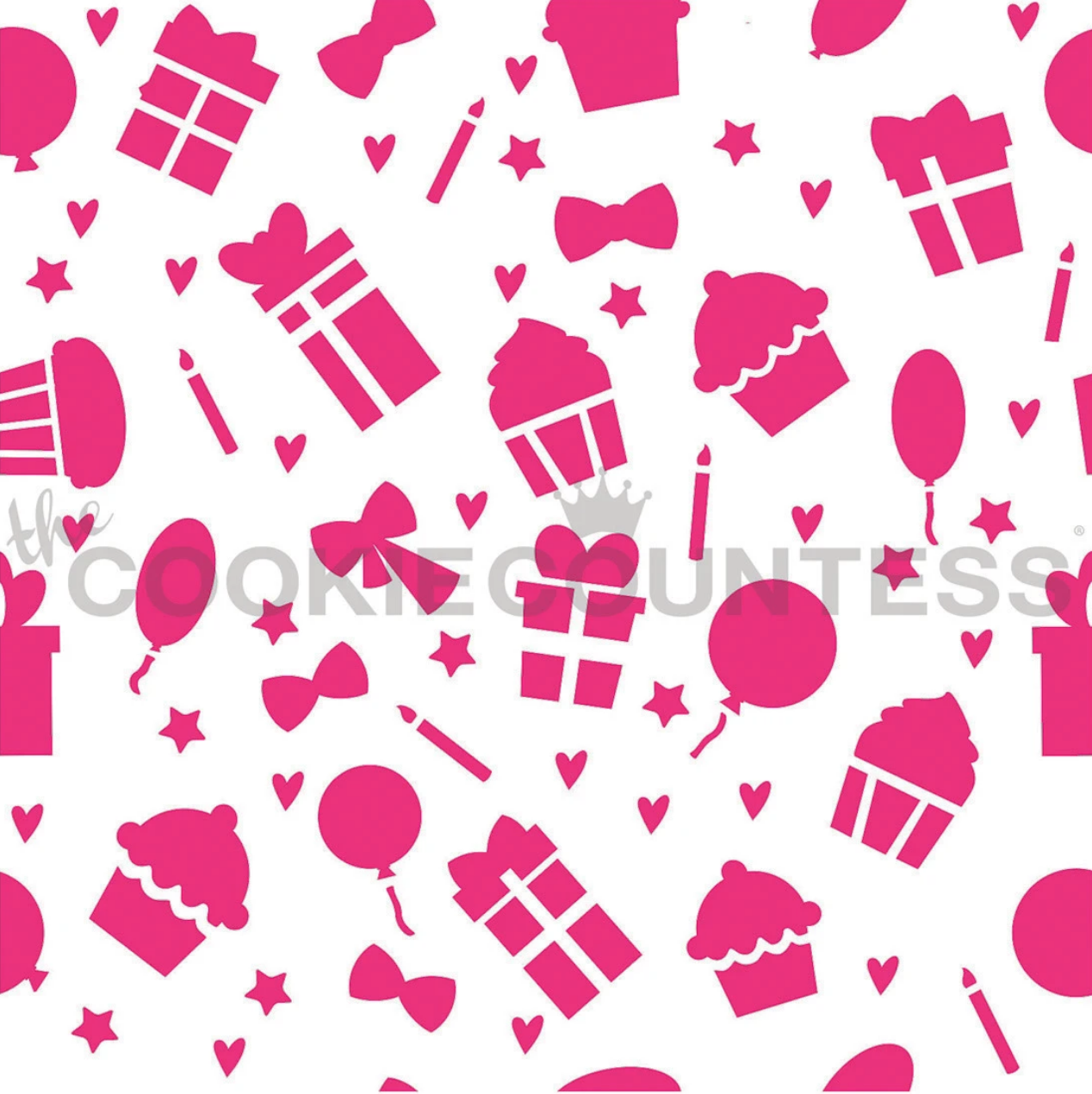 Birthday Icons Pattern Stencil by Cookie Countess