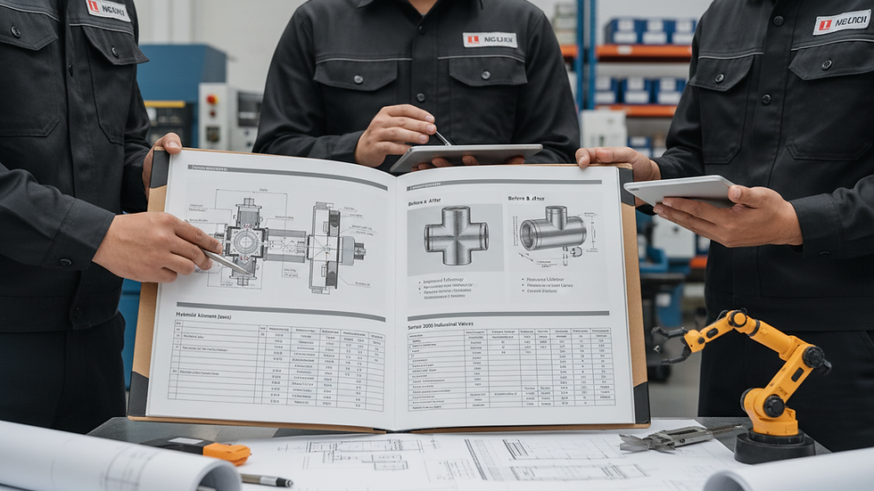 Close-up view of a sales team using a well-designed industrial catalog