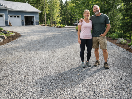 A happy couple with a new gravel driveway in Prince George.