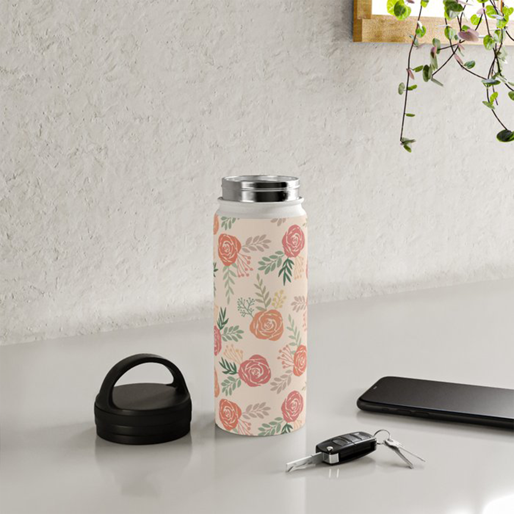 Warm Floral Handle Lid Water Bottle