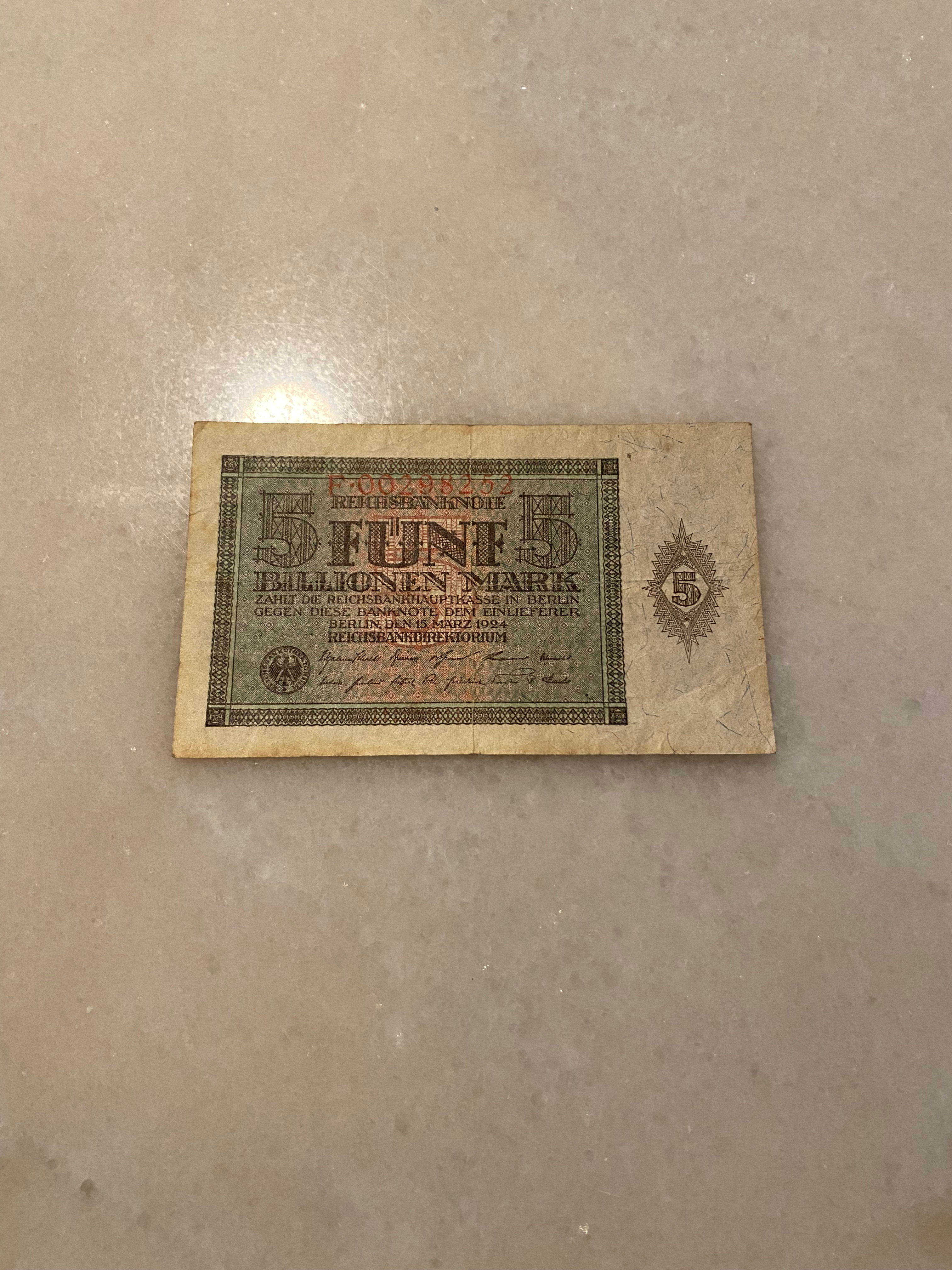 Reichsbanknote of $5 Billion Mark, F Series, 1924