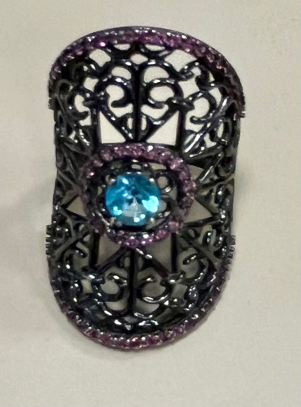 Thumbnail: Blue Topaz Filigree Ring