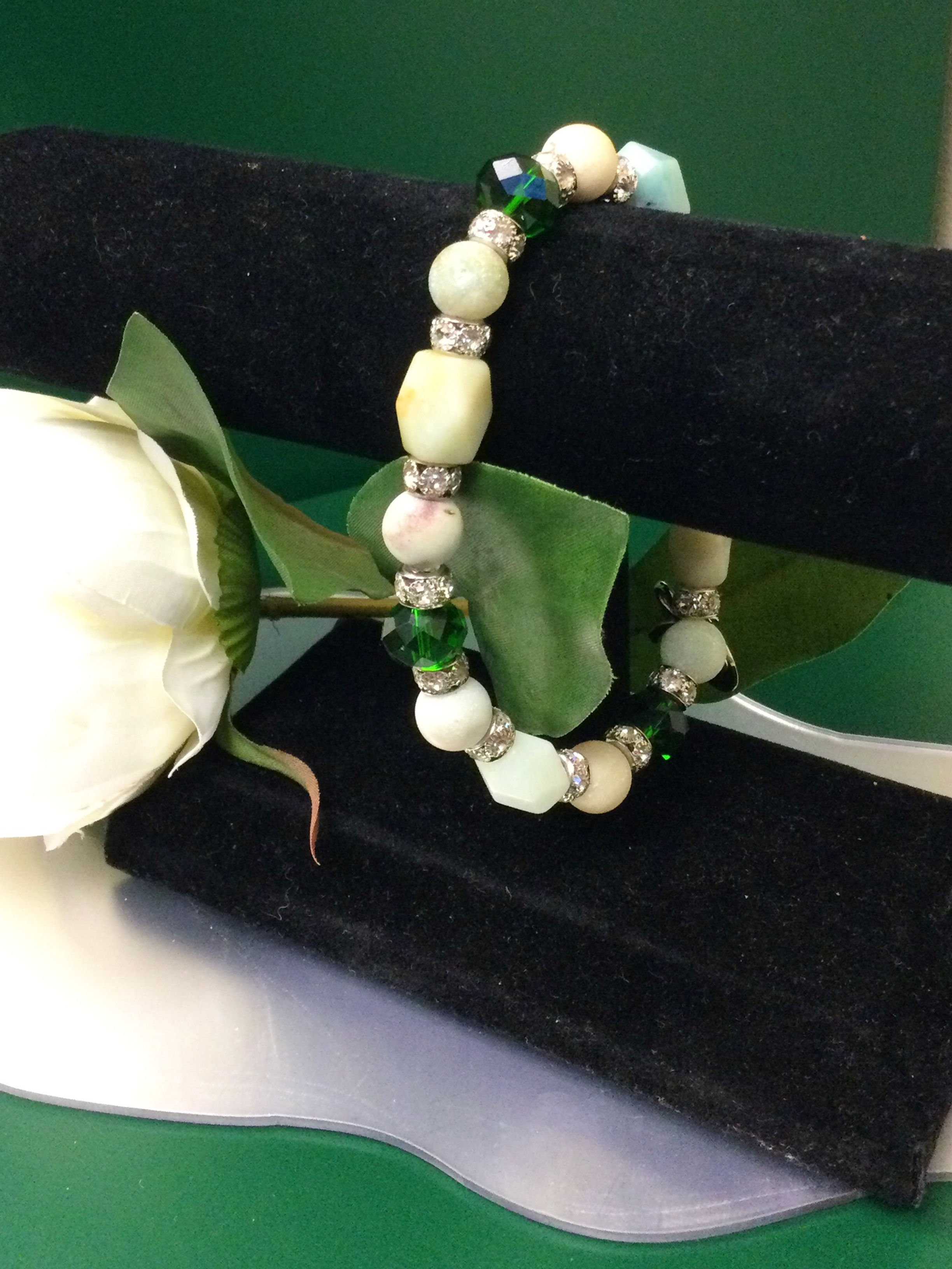 Mint stone with emerald and silver