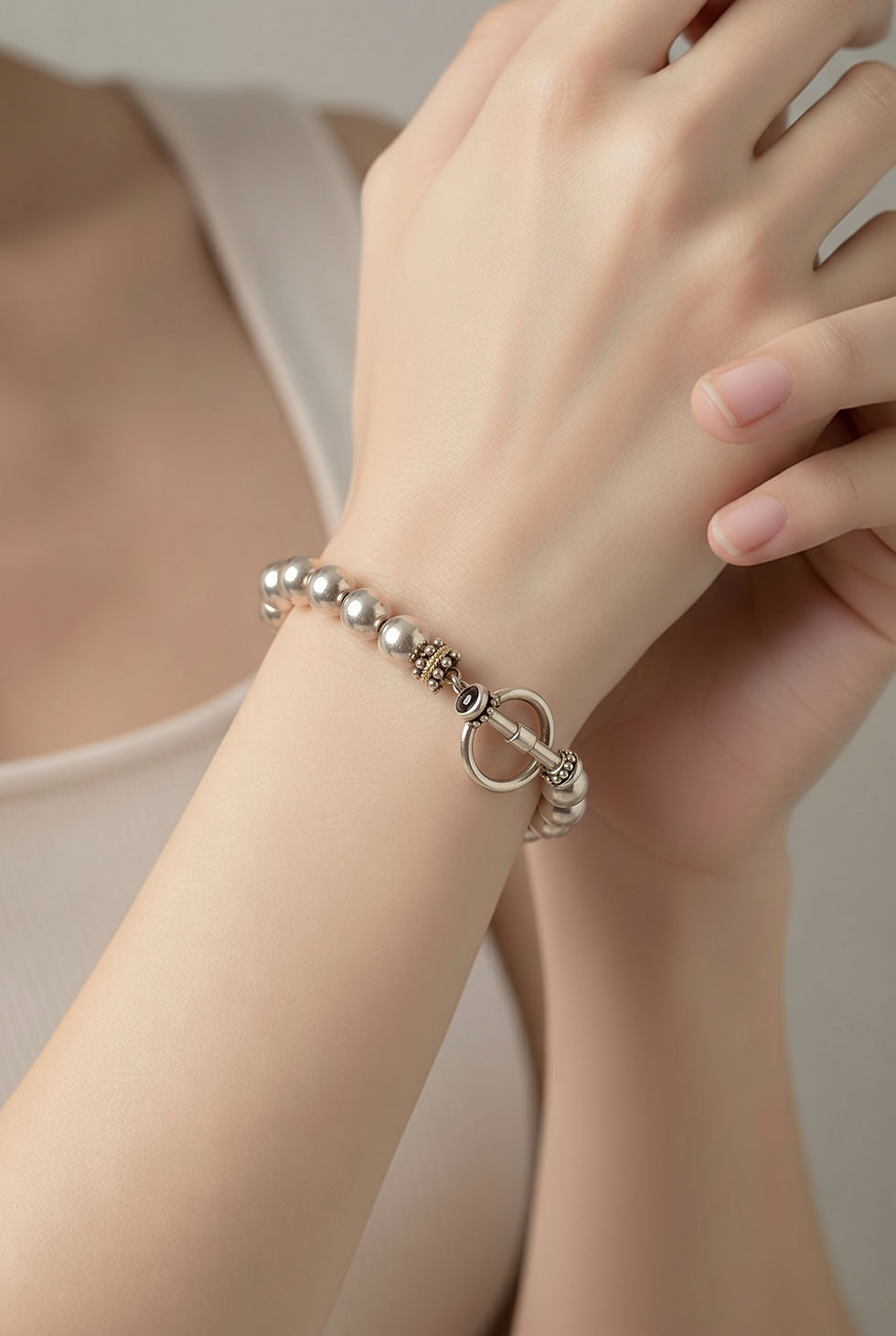 Thumbnail: Silver Round Bead Bracelet