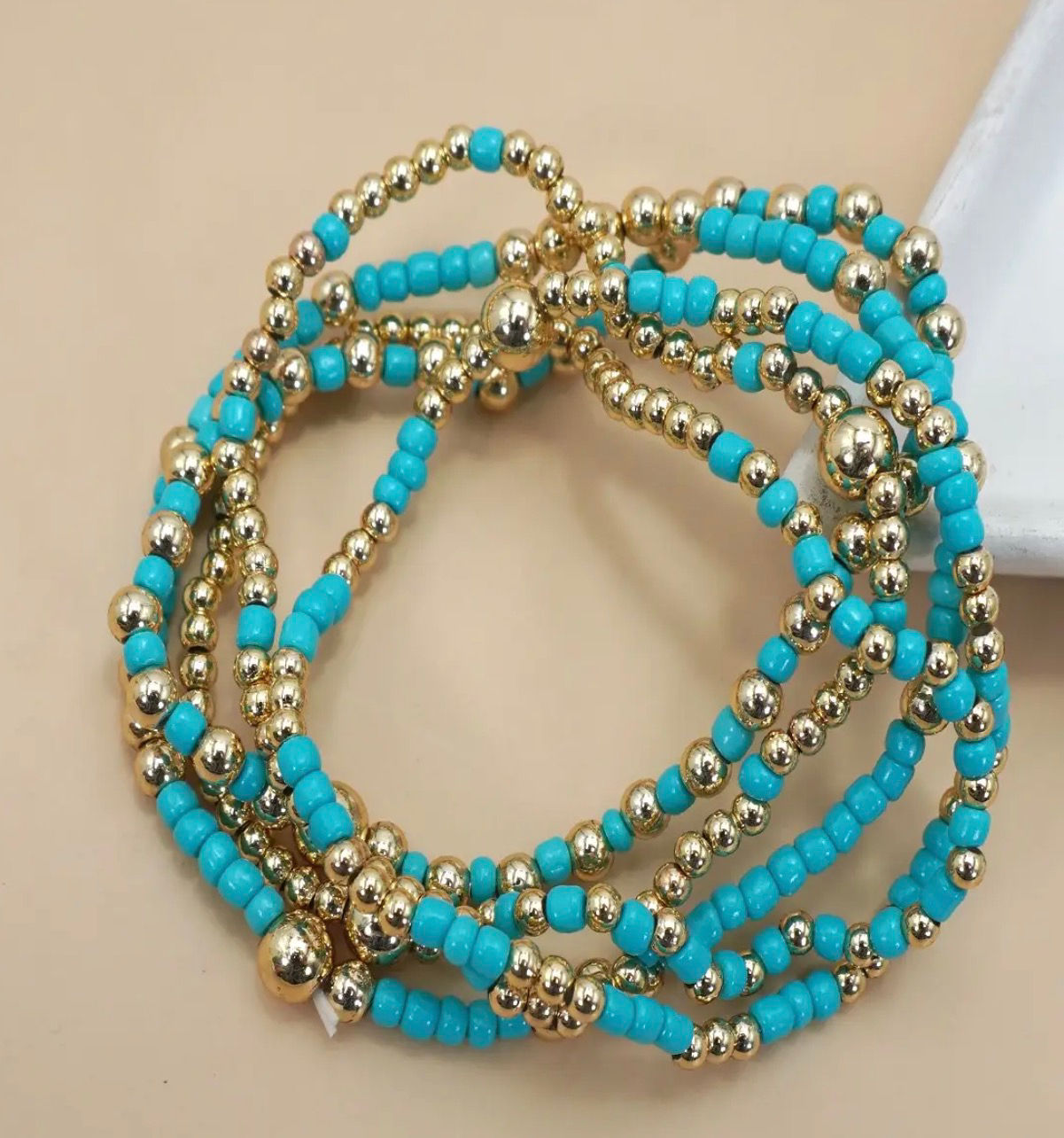 Turquoise and Gold Beaded Bracelet Set
