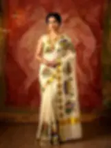 God's Own Country Cultural Motif Tissue Kasavu Saree With Blouse Main View