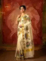 God's Own Country Cultural Motif Tissue Kasavu Saree With Blouse Full View