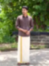 Mauve Brown Grove Outline Cotton Shirt and Kasavu Mundu Dhoti Combo Main View