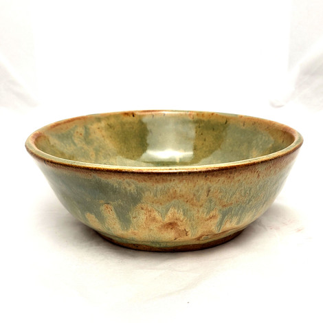 Medium Rim Green & Gold Bowl on Red Clay