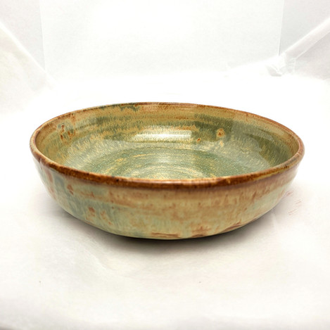 Medium Rim Green & Gold Bowl on Red Clay