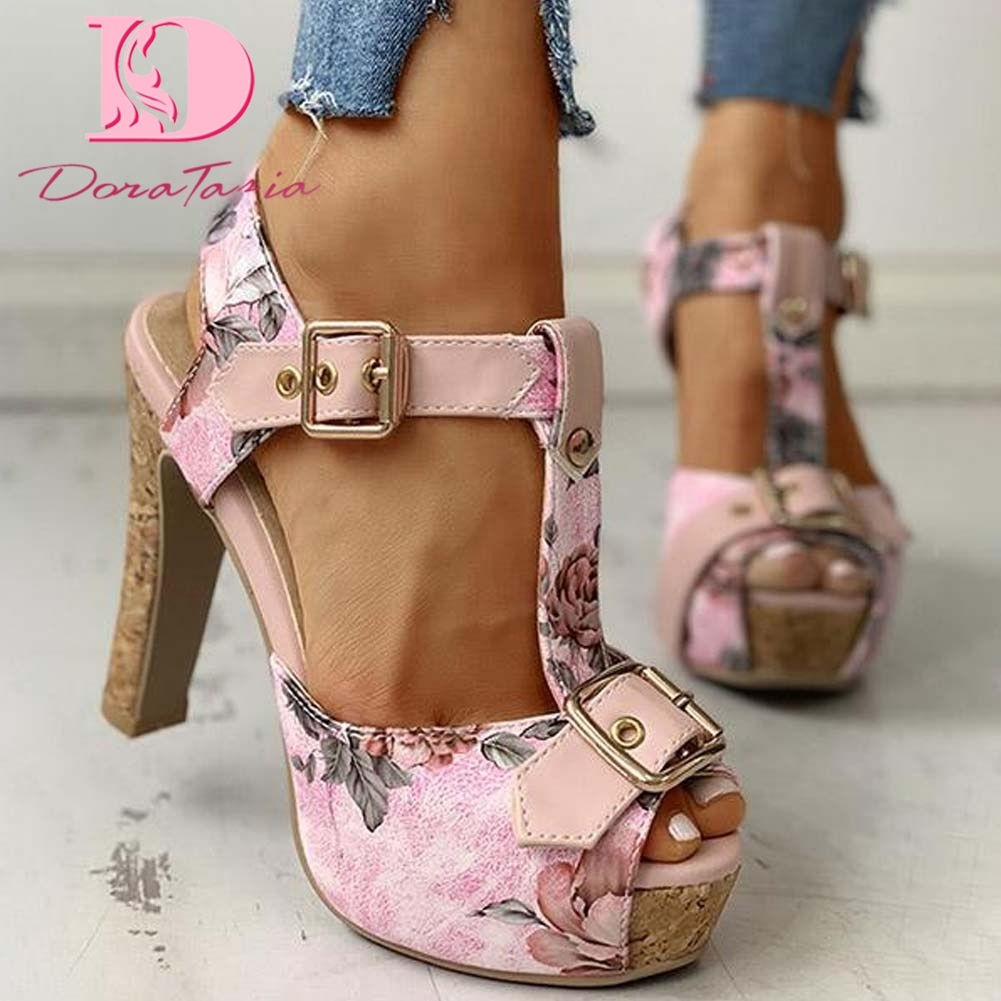 Womens 2021 Block Heeled Platform Sandals 