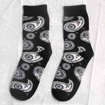 Thumbnail: Black White Cotton Bandanna Paisley Print Socks