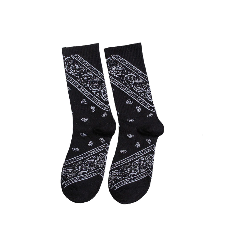 Thumbnail: Black White Cotton Bandanna Paisley Print Socks