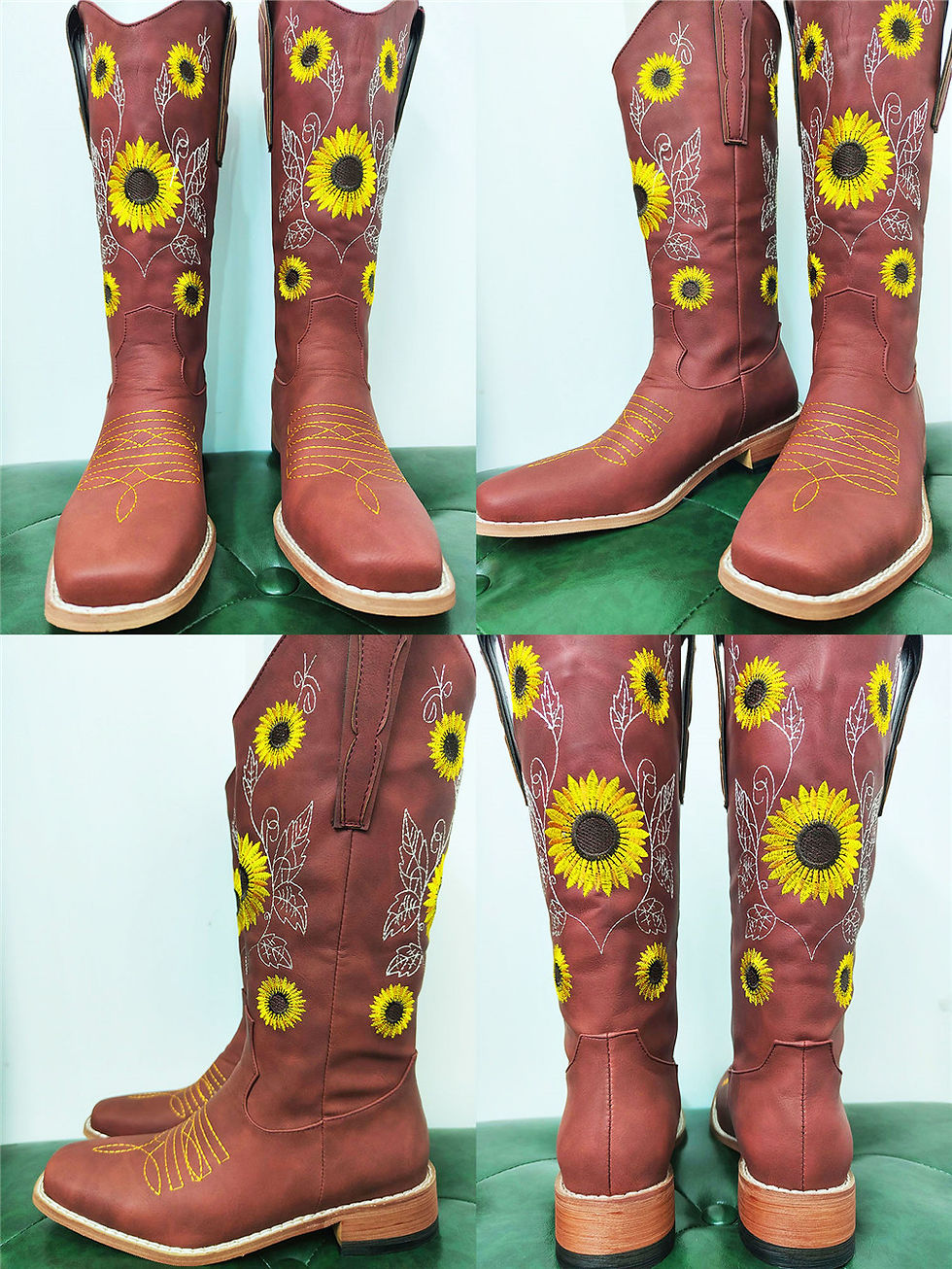 Thumbnail: SARAIRIS Womens Sunflower Embroidered Almond Toe Western Boots