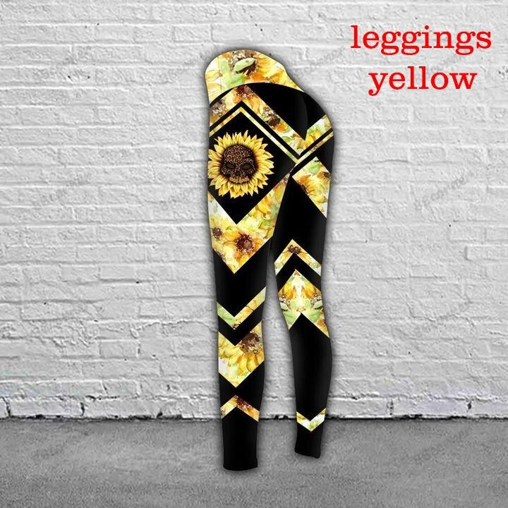 Thumbnail: Women's Skull Sunflowers Lace-Back Tank-top/ Legging Set